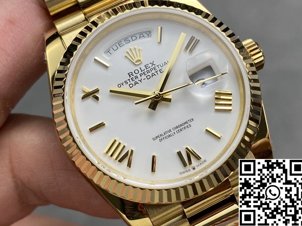 Rolex Tungsten M128238-0113 Factory QF Day v5 Yellow Date Steel White Dial 36mm Gold 0918